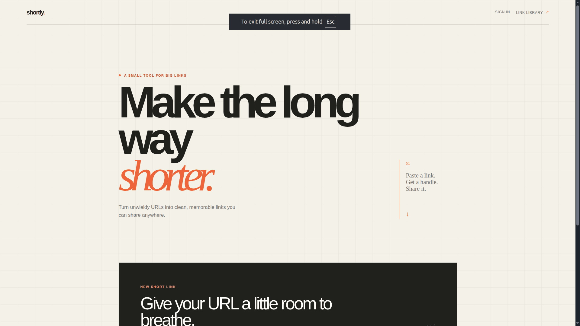 URL Shortener, screen 1